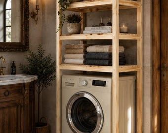 Solid wood washing machine shelf – handcrafted | Premium bathroom
