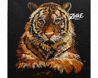 Textured Tiger Painting, Original Acrylic Wall Art (19.69 x 19.69 in)