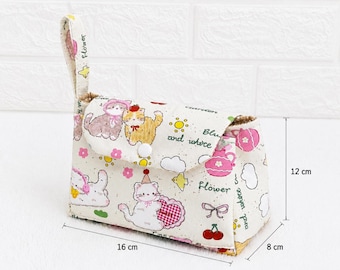 Handmade Cute Mini Bag, Kawaii Fabric Hand Purse, Small Zipper Pouch with 3 Compartments, Cute Gift for Her