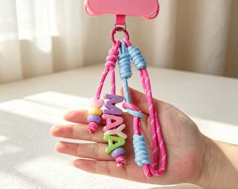 Colgantes para teléfono con letras de nombre personalizadas y coloridas, correa para teléfono de estilo minimalista personalizada, colgante para cámara, correa de muñeca para cámara