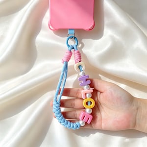 personalized phone strap, name phone charm, Custom Minimalist Style Phone Strap,  Phone Charm with Pearl, Phone Wrist Strap