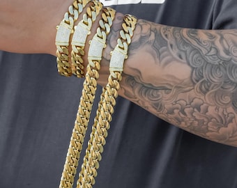 14K Gold Cuban Link Chain Necklace Bracelet, Waterproof Non-Tarnish Jewelry