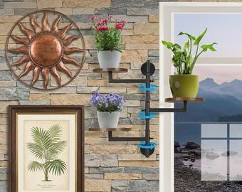Mid-Century Rotating 3-Tier Plant Stand – Black Metal Wood Shelf (Indoor/Outdoor)