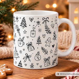 Julmugg 340 g, julmugg med klotterdesign, keramikmugg, julklapp, mysig jul