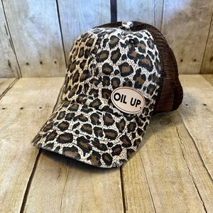 Distressed Trucker Hat: Oil Up | Cute Trucker Hat | Leopard Baseball Cap | Essential Oils | doTERRA | Young Living | Leather Patch | Oil Up