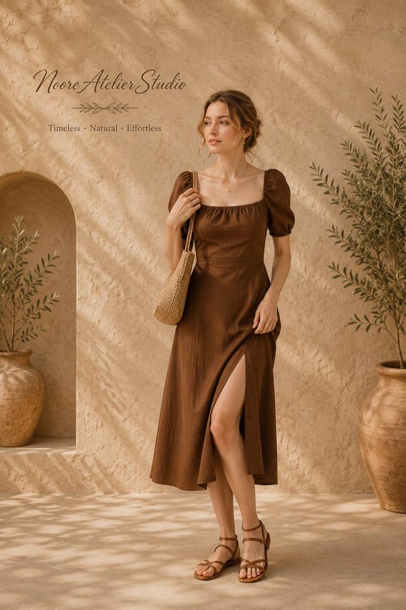 black dress brunch Halter Neck Midi Brown Cow Print Dress Size:9XL na_11/18/2025 Over Design Leg Slit