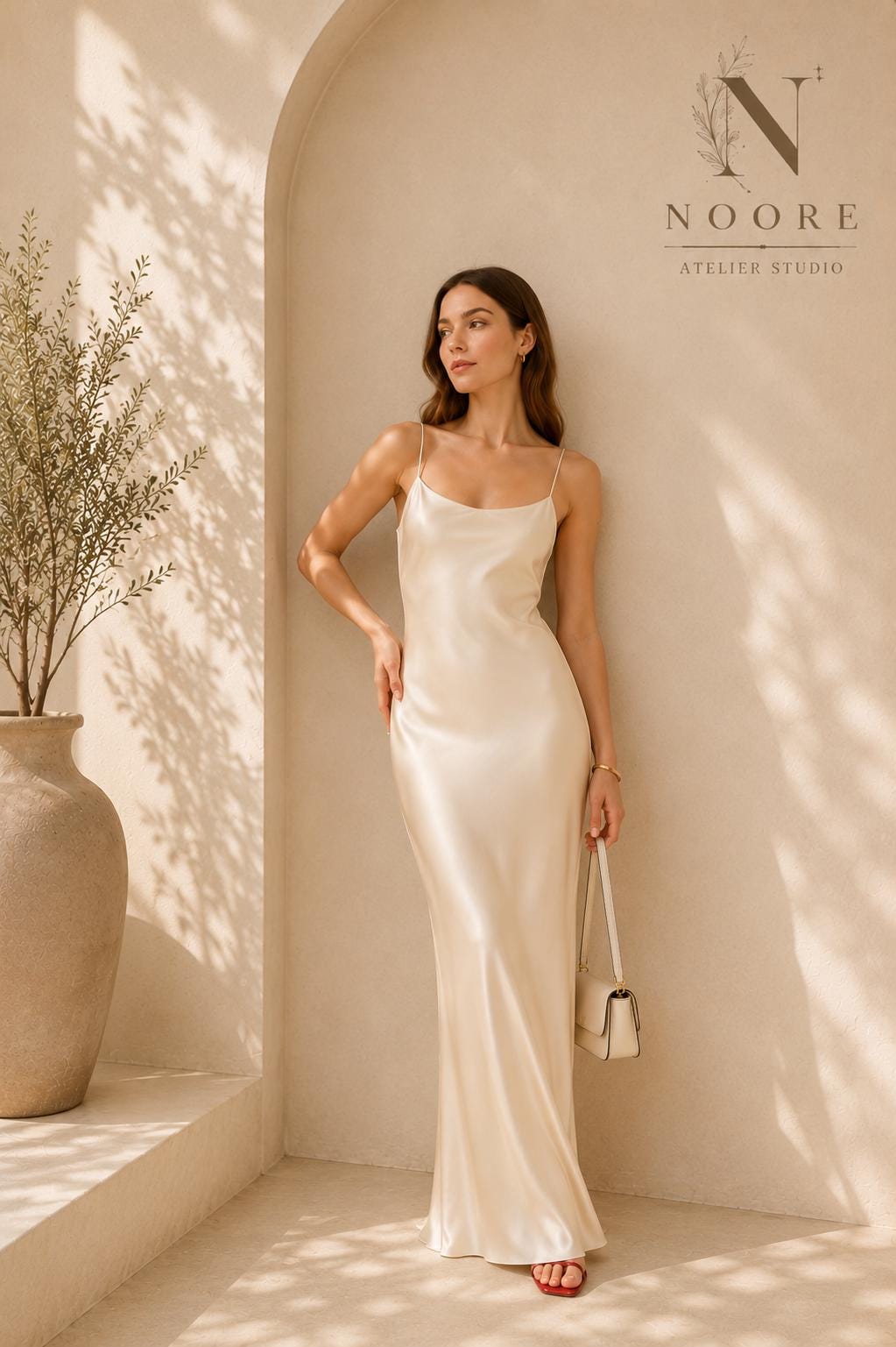 cream colored slip dress Silk Satin Slip Dress: Elegant White With Side Slit