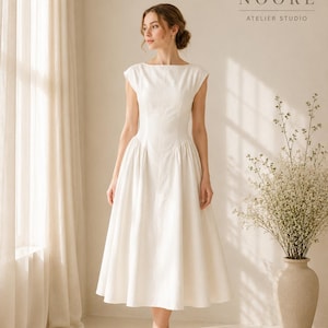 White Boat Neck Dress - Etsy White Boat Neck Dress - Etsy