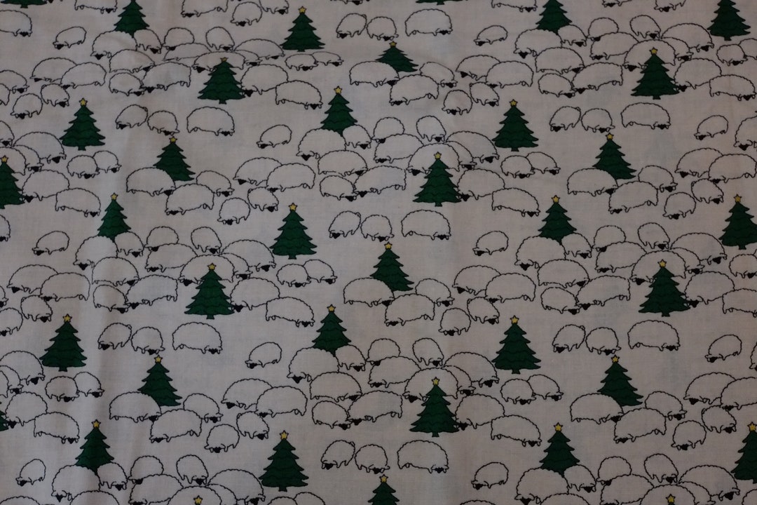 Primitive Lambs Christmas Trees Gold Stars Sheep Fabric Half Etsy UK