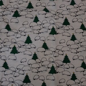 Primitive Lambs Christmas Trees Gold Stars Sheep Fabric Half Yard Quilting Cotton Farm Pasture