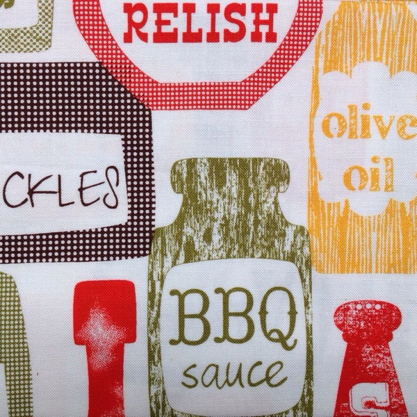 Michael Miller Condiments vintage bbq bottles half yard cotton fabric