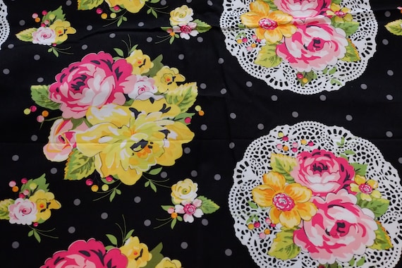 Michael Miller Fabric Lava Bloom Cotton Sewing Flowers Bright Retro floral