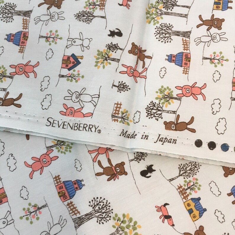 Sevenberry Quilting Fabric Bear Bunny Japan Light Blue Children Robert Kaufman