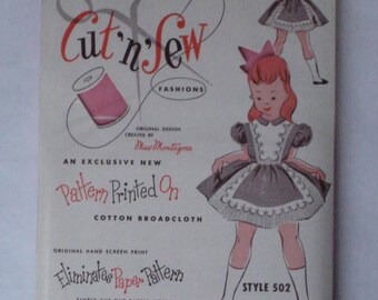 Cut N Sew Little Girls Dress Fashions Pattern Printed on Cotton size 4 Pink or Blue Carvin