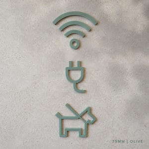 Minimal Acrylic Café Essentials Icon Set (3) | WiFi, Power & Dog Friendly Signs | Modern Wayfinding Signage