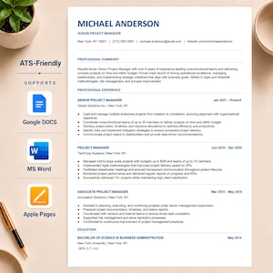 Professional Project Manager Resume Template Bundle ATS Friendly Cover Letter Reference Pages Word Docs