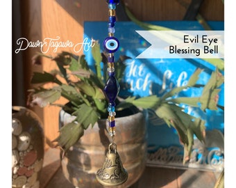 Evil Eye Blessing Bell Car Charm | Love and Protection Charm | Evil Eye Protection Bead and Craft Blessing Bell Rear View Mirror Charm