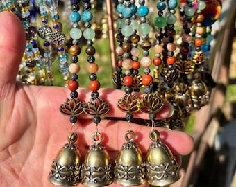 Chakra Gemstone Car Charm: Lotus Blessing Bell, Healing Crystals