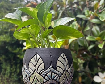 Mandala Pottery Planter, Handmade North Carolina Pottery by Dawn Tagawa