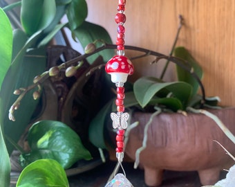 Mushroom Small Sun Catcher Car Charm | Boho Car Dorm Room Decor | Boho Gift for Her | Rainbow Maker Hippie Van RV Accessory