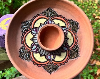 Mandala Sage Burner, Meditation Clearing Sage, North Carolina Pottery by Dawn Tagawa