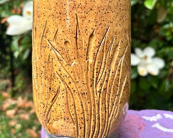 Amber Cattail Pottery Vase, North Carolina Pottery by Dawn Tagawa