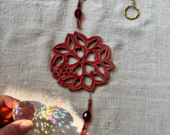 Hibiscus Sun Catcher, Watermelon Colors, Rainbow Chakras, Crystal Prism