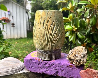 Spring Green Cattail Pottery Vase, North Carolina Pottery by Dawn Tagawa
