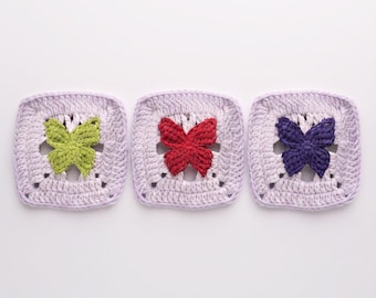 Butterfly Granny Square Crochet Pattern PDF, Butterfly Pattern, Crochet Blanket Motif, Digital Download, Feminine Square, Beginner Crochet