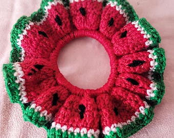 Watermelon Hair Tie Crochet Pattern, Fruit Scrunchie Pattern, Summer Hair Accessories, Beginner Friendly Crochet PDF, Digital Download 2 Siz