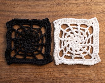 Spider Web Granny Square Pattern, Halloween Crochet Pattern PDF, Spooky Crochet Motif, Witchy Gothic Decor, Spiderweb Crochet Square PDF