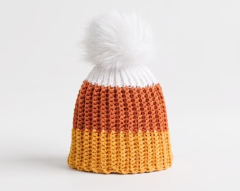 Candy Corn Beanie Crochet Pattern PDF – Halloween Hat, Striped Ribbed Beanie, Fall Winter Hat, Beginner Crochet