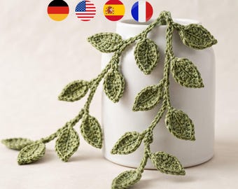 Crochet Leaf Garland Pattern | Vine & Leaf PDF | Boho Decor, Necklace, Napkin Ring | Easy Crochet Tutorial | 4 language