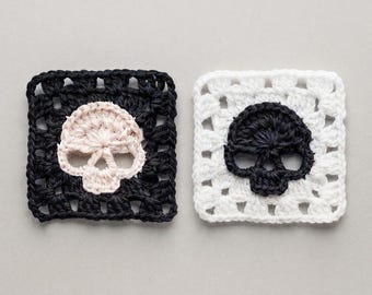 Skull Granny Square Crochet Pattern PDF, Halloween Granny Square Tutorial, Gothic Crochet Motif, Blanket Square Applique, Digital Download