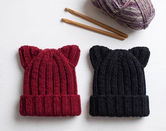 Crochet Cat Ear Beanie Pattern PDF – Easy Kitty Hat, Ribbed Beginner Crochet Hat, Chunky Winter Hat, Cat Lover Gift