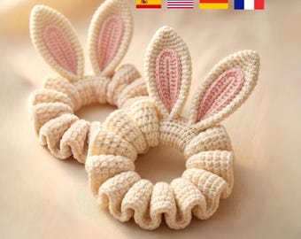 Crochet Bunny Hair Tie Pattern PDF, Animal Scrunchie, Beginner Friendly Hair Tie Pattern, Quick Crochet Gift, Instant Download Crochet
