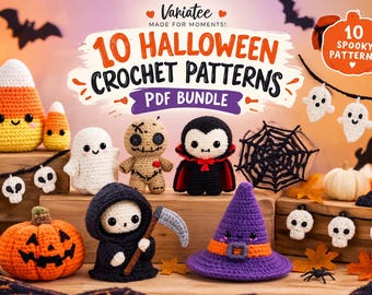 Halloween Crochet Bundle, 10 Amigurumi Halloween Patterns, Crochet Pattern PDF Ghost, Pumpkin, Witch, Spooky Crochet Decor, Amigurumi Bundle