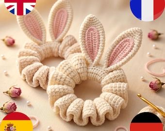 Crochet  Buny HairTie Pattern PDF,Beginner friendly Instant Download