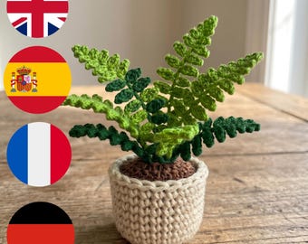 Crochet Fern PDF Pattern, Amigurumi Potted Houseplant Décor, Beginner-Friendly Tutorial , 4 Languages, Instant Download