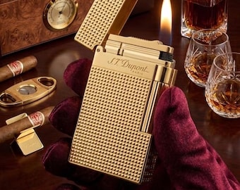Autentico accendino vintage S.T. Dupont color oro | Dupont Line 2 ricondizionato, testa a diamante | Accendino per sigari di lusso, regalo da collezione di alta qualità