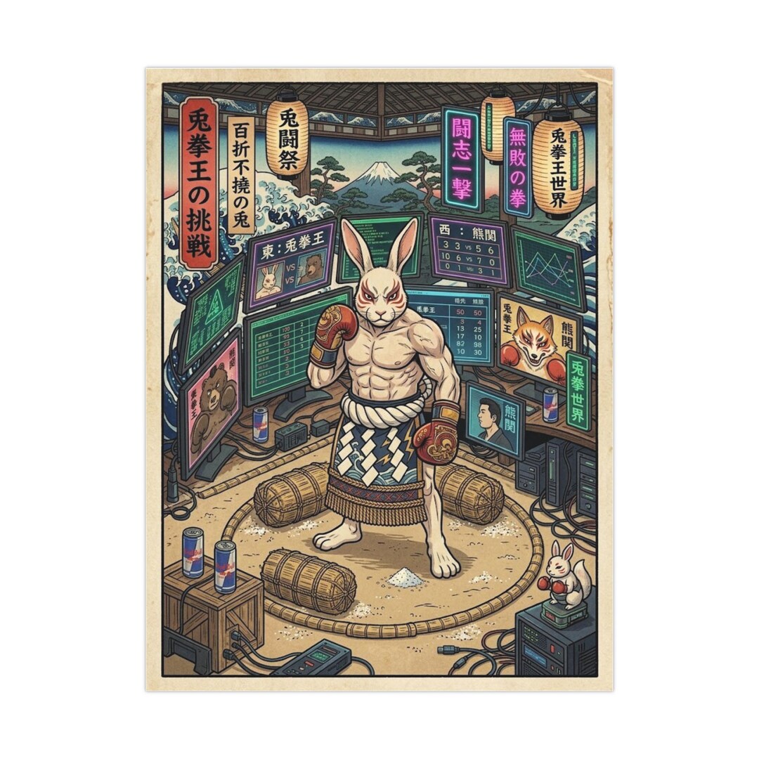 Sumo Rabbid Sumo Rabbit Gamer Poster Matte Poster | Anime Arcade Sumo Bunny Wall ...