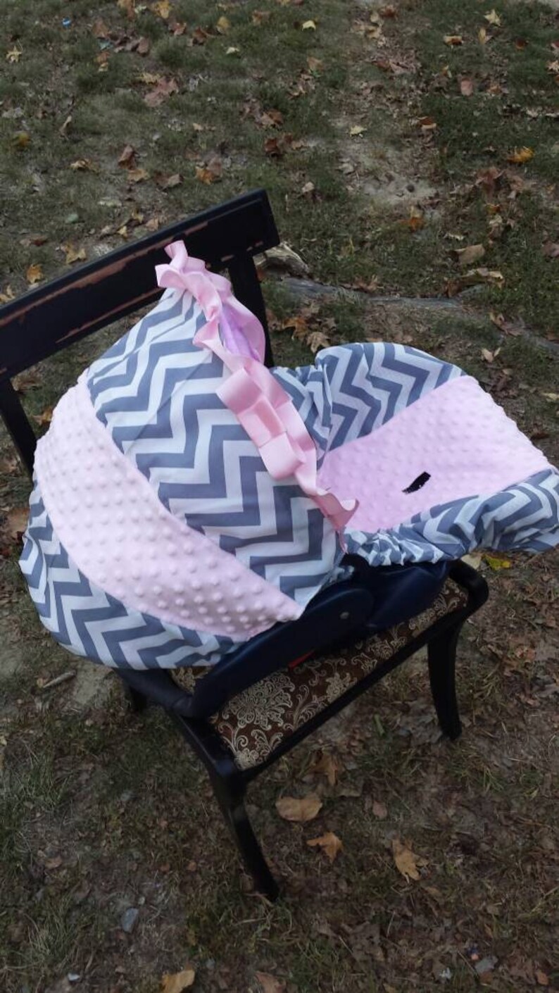 Pink Grey Chevron Stripe light pink minky baby car seat cover Etsy