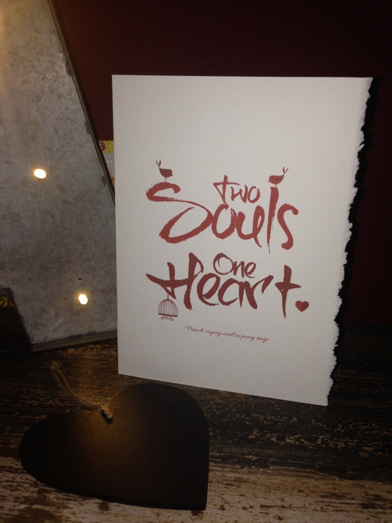 Valentines Day Card Romantic Card Two Souls One Heart Soul Etsy