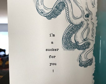 i'm a sucker for you, octopus [ love cards, valentines day cards ]