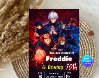 Jujutsu Kaisen Birthday Invitation, Sorcerer Anime Party Invite, Editable Canva Template (Digital Download)