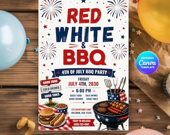 Mall för inbjudan till grillfest i juli: Redigerbar inbjudan till sommargrillfest (digital nedladdning)