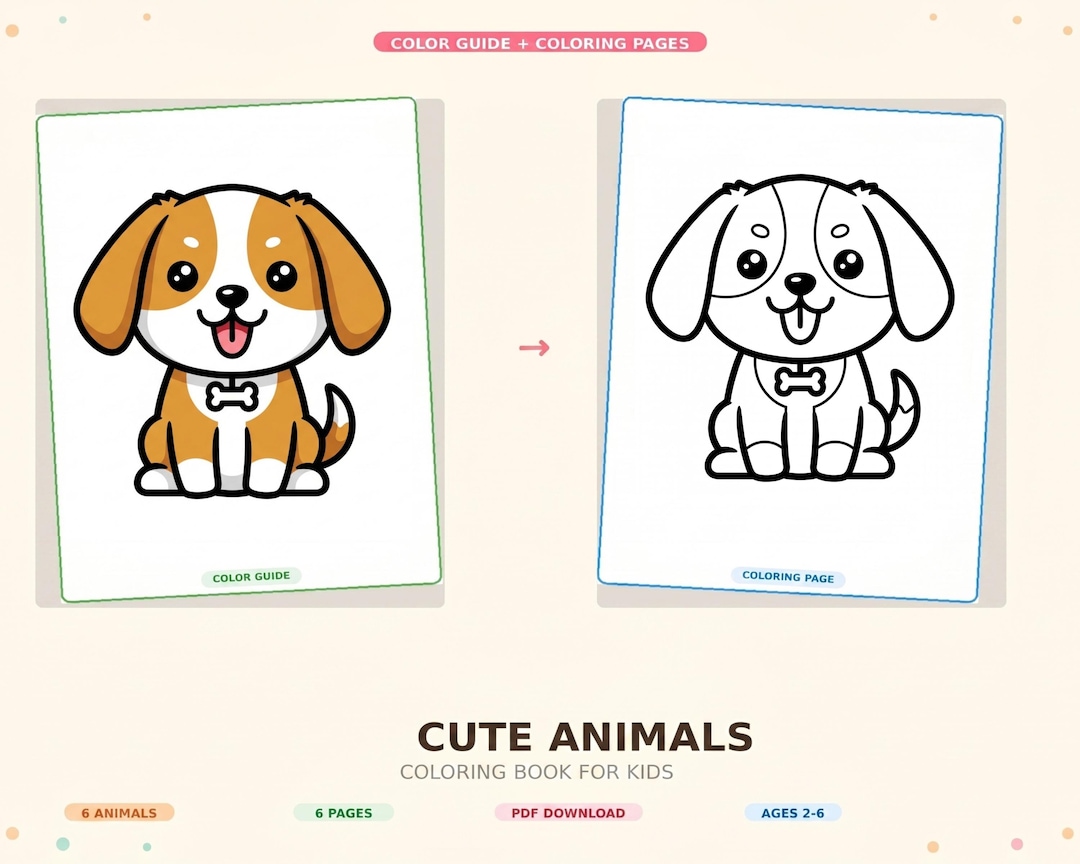 Kids Animal Coloring Book Pages With Color Reference Guide – Toddler ...