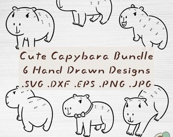 Paquete de archivos SVG de capibara, 6 archivos de corte con contornos dibujados a mano para Cricut (descarga digital)
