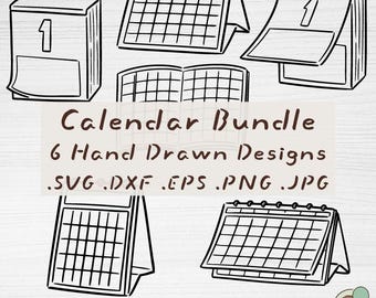 Paquete de calendarios, 6 archivos de corte con contornos dibujados a mano para Cricut (descarga digital)