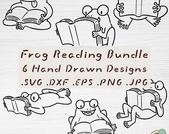 Frog Reading Bundle, 6 Hand Drawn Outline Cut Files (Digital Download)